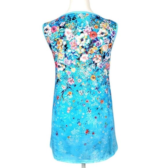 Women's XXL Blue Tropical Tank Top - Chic Half-Placket Design Lightweight Style - Picture 5 of 12